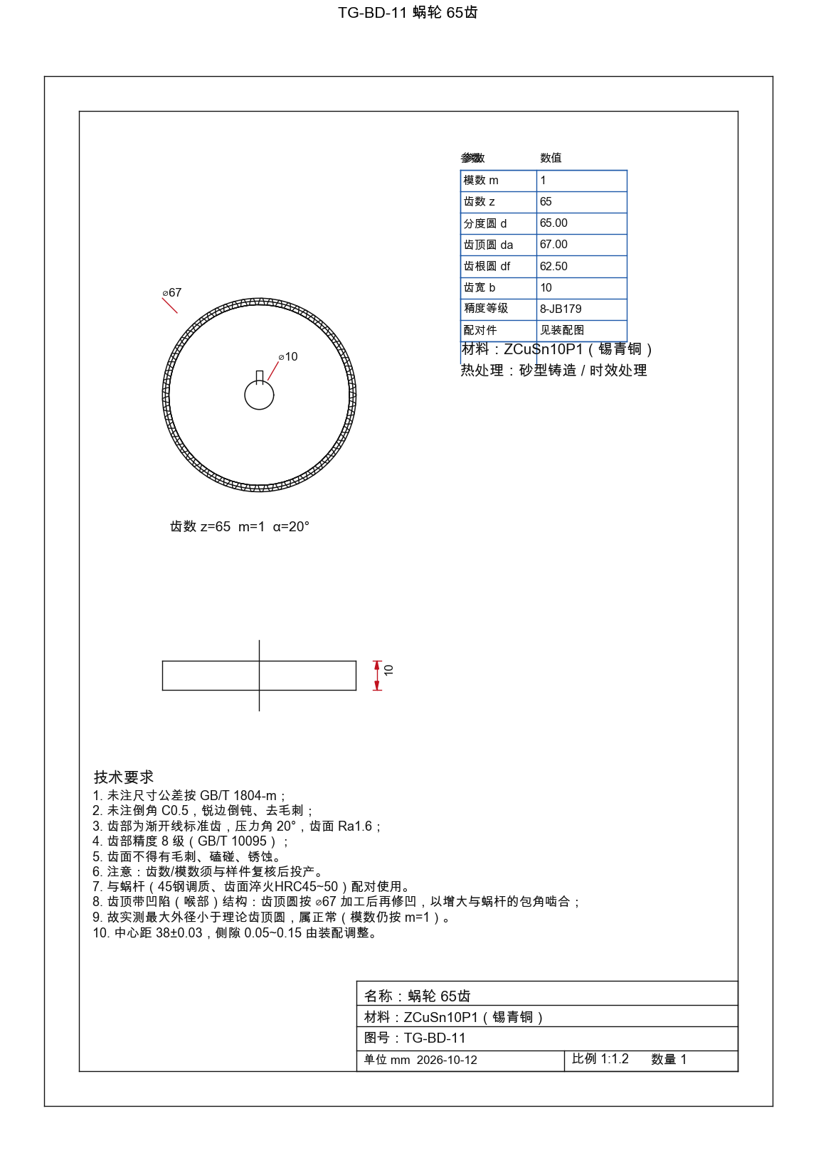 蜗轮65齿